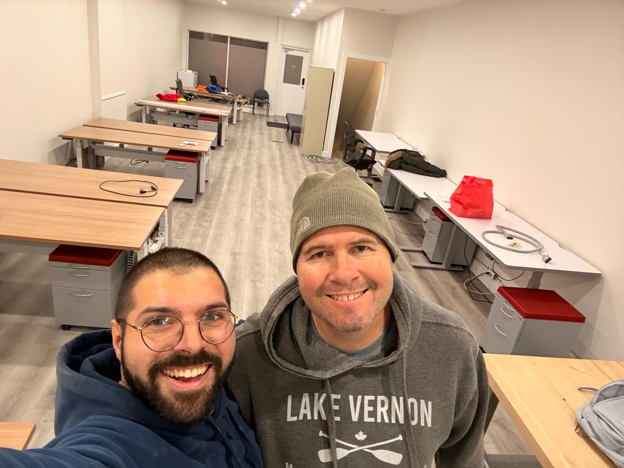 Elvine Assouline and Brad Semotiuk in the empty Credibled office before it was furnished